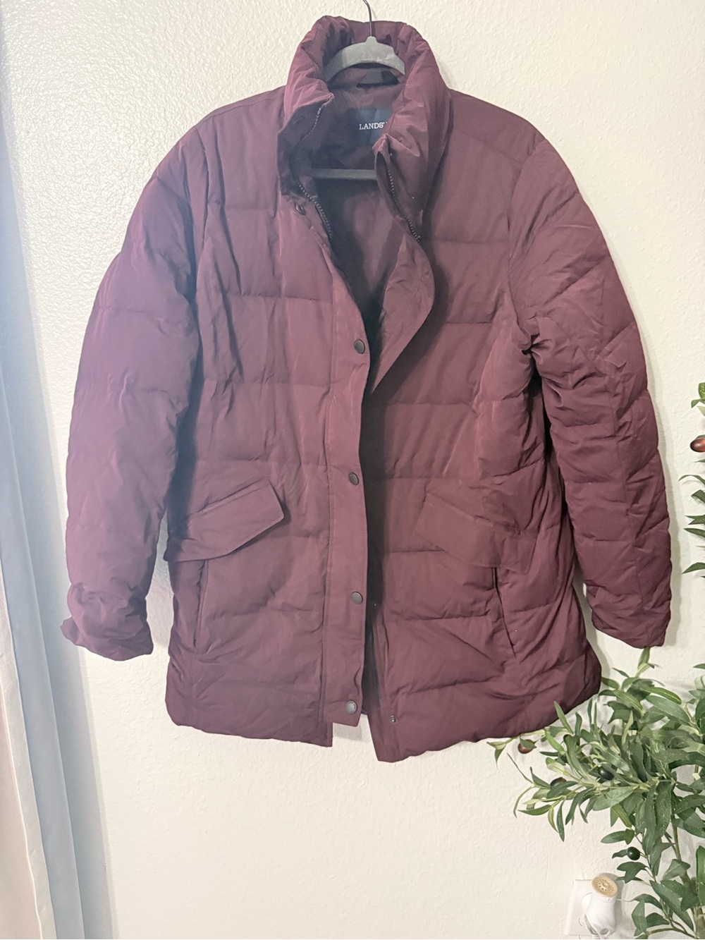 Lands' End Down Puffer Jacket Size 18 Burgundy Winter Coat